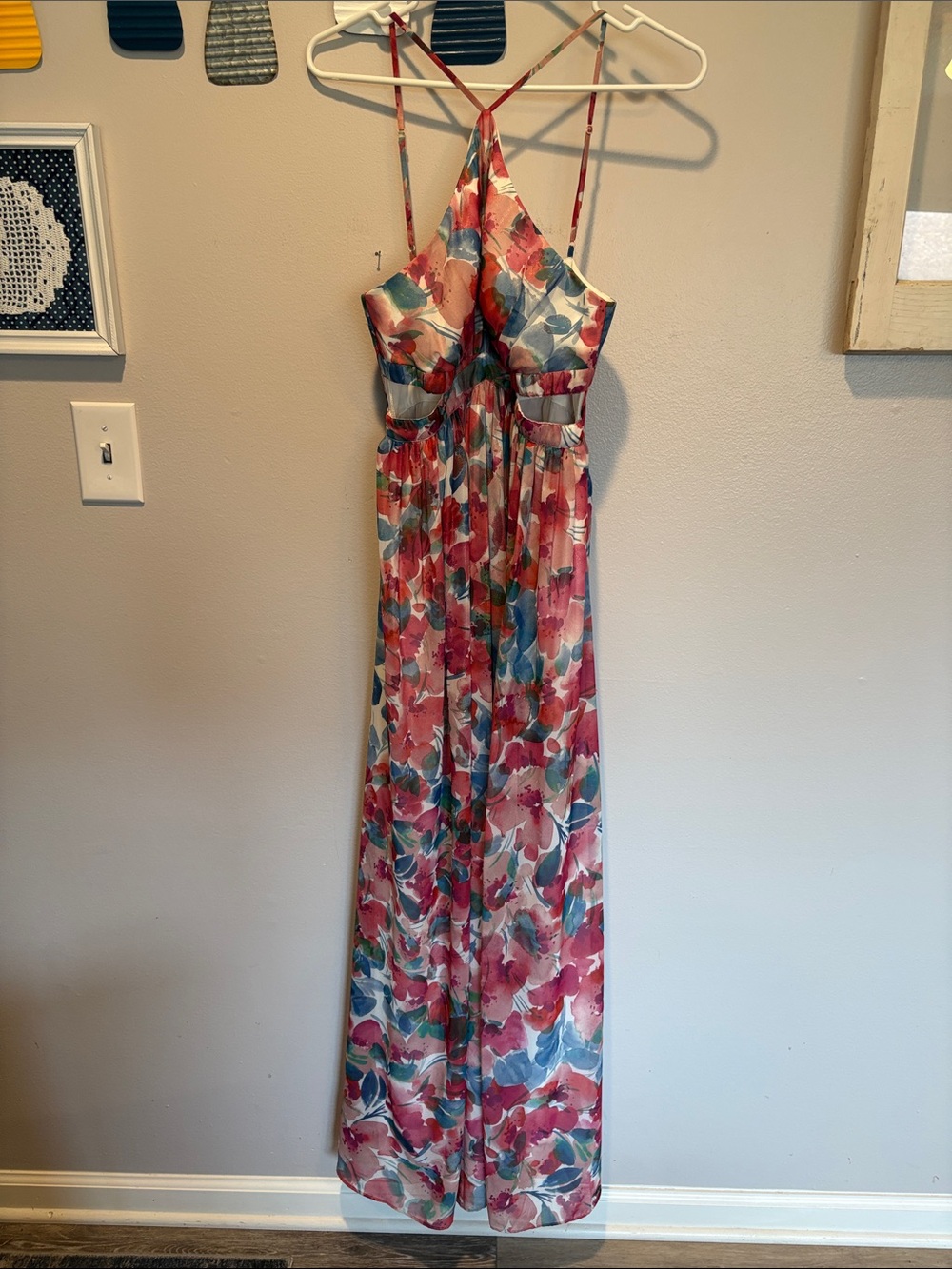 Adrianna Papell Pink Blue Floral Maxi Dress